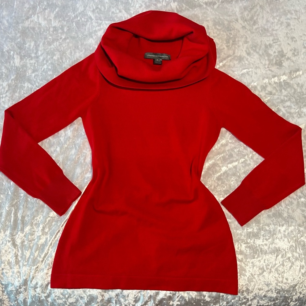 Elegant French Connection Red Cowl Neck Sweater 🍒